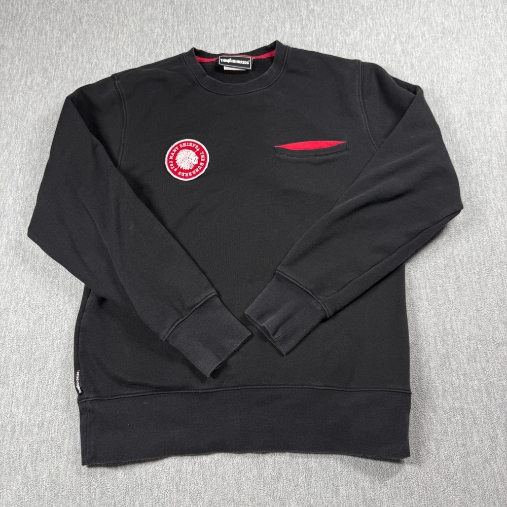 The Hundreds Sweatshirt Mens S Black Chief Patch Streetwear Fleece Crewneck Pull